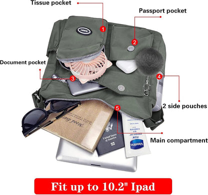 SUKRY Nylon Crossbody Bag for Women with Anti theft RFID Pocket, Waterproof Shoulder Bag Travel Purses and Handbag