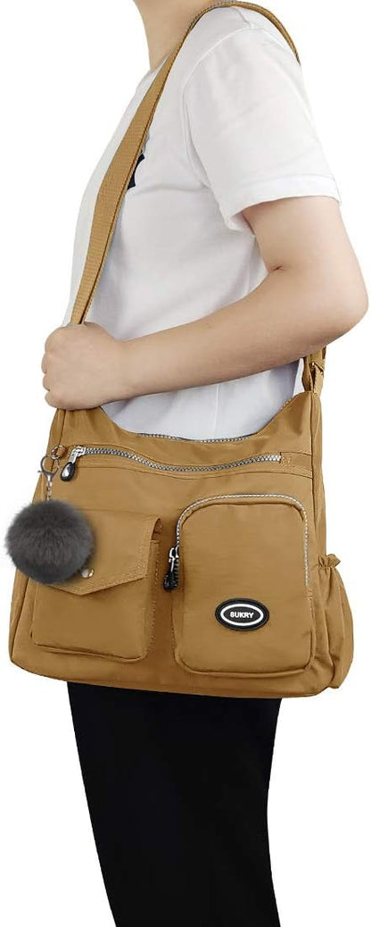 SUKRY Nylon Crossbody Bag for Women with Anti theft RFID Pocket, Waterproof Shoulder Bag Travel Purses and Handbag