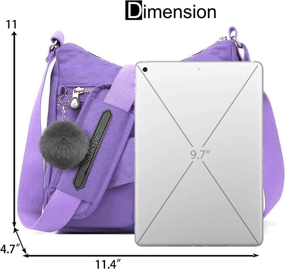 SUKRY Nylon Crossbody Bag for Women with Anti theft RFID Pocket, Waterproof Shoulder Bag Travel Purses and Handbag