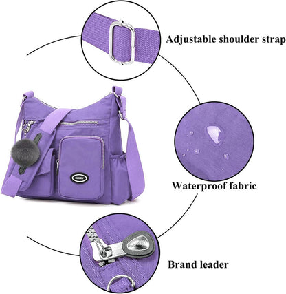 SUKRY Nylon Crossbody Bag for Women with Anti theft RFID Pocket, Waterproof Shoulder Bag Travel Purses and Handbag