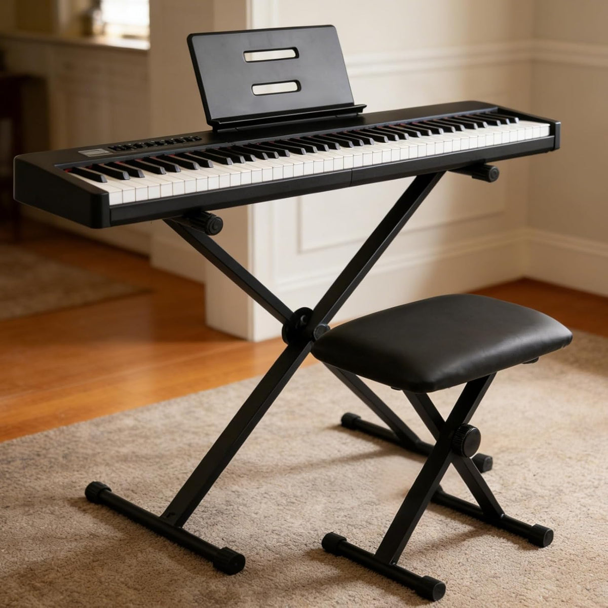 Keyboard Bench X-Style Cushion Padded,Adjustable Piano Bench