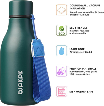 18oz Insulated Water Bottle, Stainless Steel Bottle with Carry Strap | Keep Cold & Hot Vacuum Insulation, Leak-Proof BPA-Free Design, Slim Bottle Fits Most Cup Holders for Gym, Office & Travel - Colors A