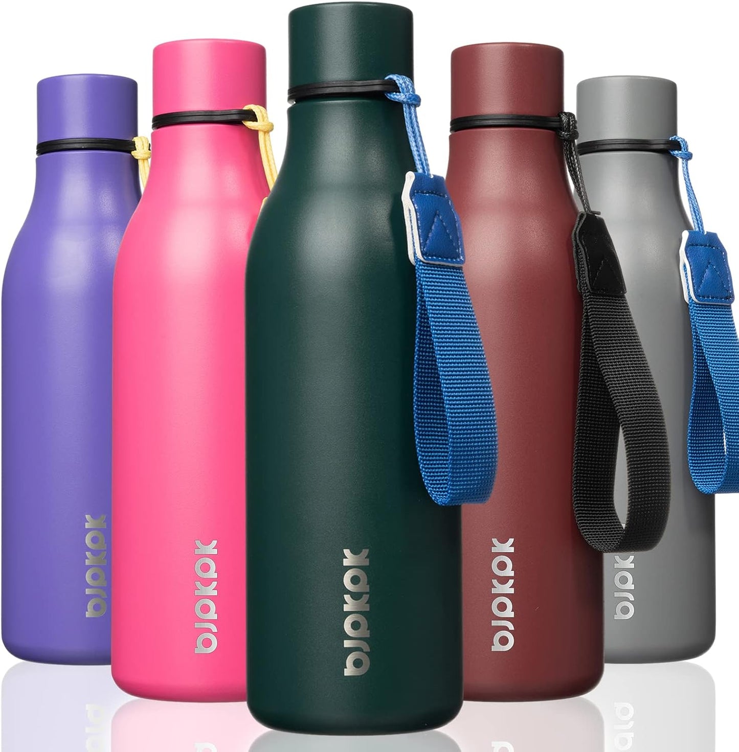 18oz Insulated Water Bottle, Stainless Steel Bottle with Carry Strap | Keep Cold & Hot Vacuum Insulation, Leak-Proof BPA-Free Design, Slim Bottle Fits Most Cup Holders for Gym, Office & Travel - Colors A