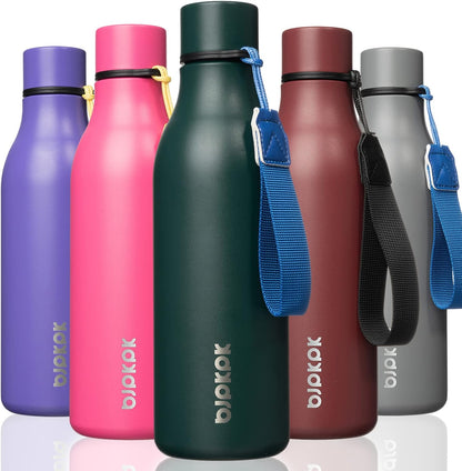 18oz Insulated Water Bottle, Stainless Steel Bottle with Carry Strap | Keep Cold & Hot Vacuum Insulation, Leak-Proof BPA-Free Design, Slim Bottle Fits Most Cup Holders for Gym, Office & Travel - Colors A