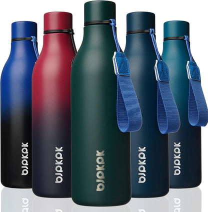 18oz Insulated Water Bottle, Stainless Steel Bottle with Carry Strap | Keep Cold & Hot Vacuum Insulation, Leak-Proof BPA-Free Design, Slim Bottle Fits Most Cup Holders for Gym, Office & Travel - Colors A