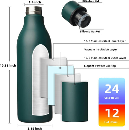 18oz Insulated Water Bottle, Stainless Steel Bottle with Carry Strap | Keep Cold & Hot Vacuum Insulation, Leak-Proof BPA-Free Design, Slim Bottle Fits Most Cup Holders for Gym, Office & Travel - Colors A