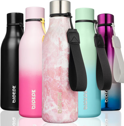 18oz Insulated Water Bottle, Stainless Steel Bottle with Carry Strap | Keep Cold & Hot Vacuum Insulation, Leak-Proof BPA-Free Design, Slim Bottle Fits Most Cup Holders for Gym, Office & Travel - Colors A