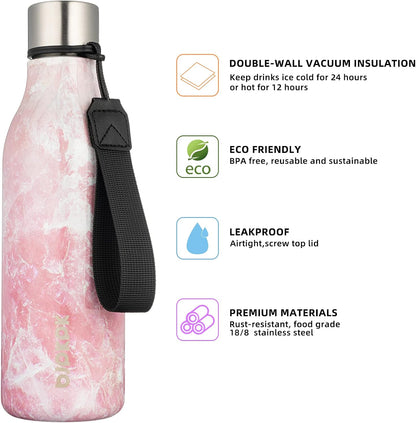 18oz Insulated Water Bottle, Stainless Steel Bottle with Carry Strap | Keep Cold & Hot Vacuum Insulation, Leak-Proof BPA-Free Design, Slim Bottle Fits Most Cup Holders for Gym, Office & Travel - Colors A