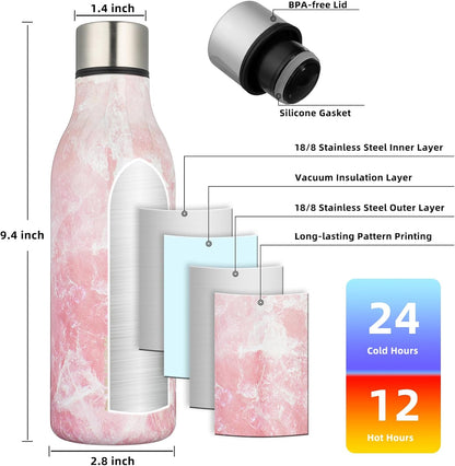18oz Insulated Water Bottle, Stainless Steel Bottle with Carry Strap | Keep Cold & Hot Vacuum Insulation, Leak-Proof BPA-Free Design, Slim Bottle Fits Most Cup Holders for Gym, Office & Travel - Colors A