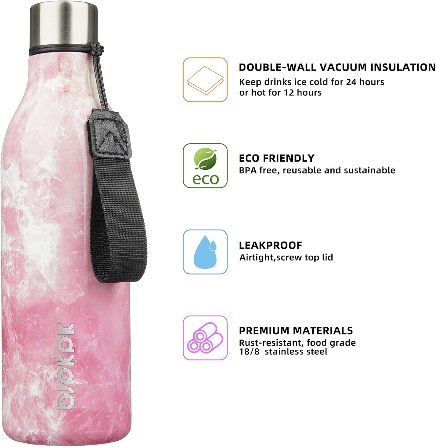 18oz Insulated Water Bottle, Stainless Steel Bottle with Carry Strap | Keep Cold & Hot Vacuum Insulation, Leak-Proof BPA-Free Design, Slim Bottle Fits Most Cup Holders for Gym, Office & Travel - Colors A