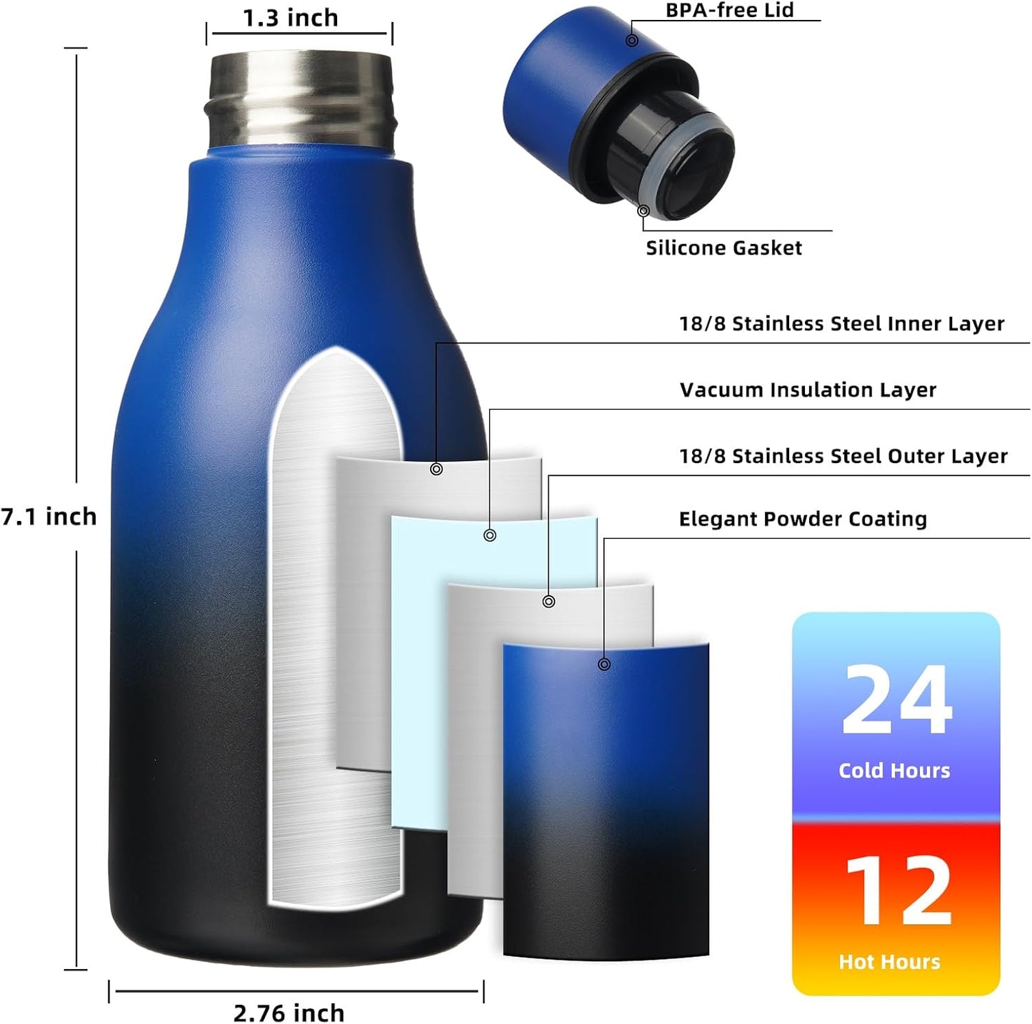 18oz Insulated Water Bottle, Stainless Steel Bottle with Carry Strap | Keep Cold & Hot Vacuum Insulation, Leak-Proof BPA-Free Design, Slim Bottle Fits Most Cup Holders for Gym, Office & Travel - Colors A