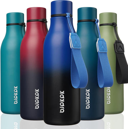 18oz Insulated Water Bottle, Stainless Steel Bottle with Carry Strap | Keep Cold & Hot Vacuum Insulation, Leak-Proof BPA-Free Design, Slim Bottle Fits Most Cup Holders for Gym, Office & Travel - Colors A