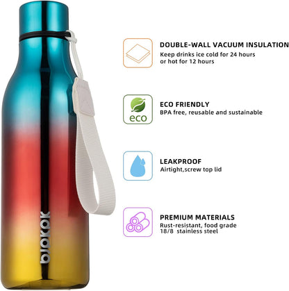 18oz Insulated Water Bottle, Stainless Steel Bottle with Carry Strap | Keep Cold & Hot Vacuum Insulation, Leak-Proof BPA-Free Design, Slim Bottle Fits Most Cup Holders for Gym, Office & Travel - Colors A