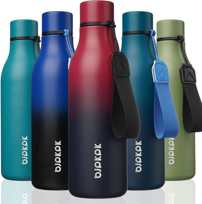 18oz Insulated Water Bottle, Stainless Steel Bottle with Carry Strap | Keep Cold & Hot Vacuum Insulation, Leak-Proof BPA-Free Design, Slim Bottle Fits Most Cup Holders for Gym, Office & Travel - Colors A