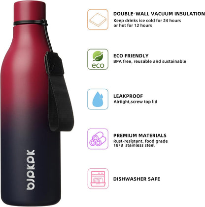 18oz Insulated Water Bottle, Stainless Steel Bottle with Carry Strap | Keep Cold & Hot Vacuum Insulation, Leak-Proof BPA-Free Design, Slim Bottle Fits Most Cup Holders for Gym, Office & Travel - Colors A
