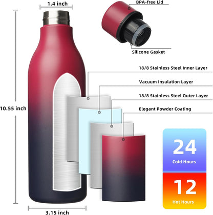 18oz Insulated Water Bottle, Stainless Steel Bottle with Carry Strap | Keep Cold & Hot Vacuum Insulation, Leak-Proof BPA-Free Design, Slim Bottle Fits Most Cup Holders for Gym, Office & Travel - Colors A