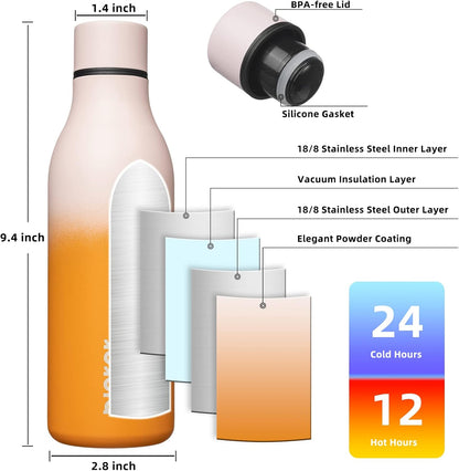 18oz Insulated Water Bottle, Stainless Steel Bottle with Carry Strap | Keep Cold & Hot Vacuum Insulation, Leak-Proof BPA-Free Design, Slim Bottle Fits Most Cup Holders for Gym, Office & Travel - Colors A