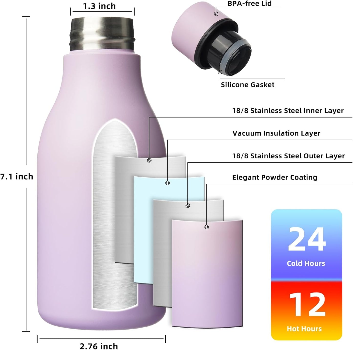 18oz Insulated Water Bottle, Stainless Steel Bottle with Carry Strap | Keep Cold & Hot Vacuum Insulation, Leak-Proof BPA-Free Design, Slim Bottle Fits Most Cup Holders for Gym, Office & Travel - Colors A