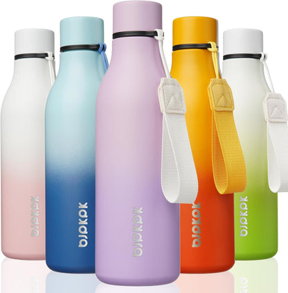 18oz Insulated Water Bottle, Stainless Steel Bottle with Carry Strap | Keep Cold & Hot Vacuum Insulation, Leak-Proof BPA-Free Design, Slim Bottle Fits Most Cup Holders for Gym, Office & Travel - Colors A