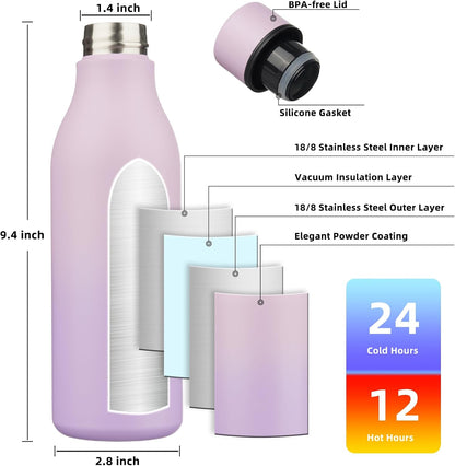 18oz Insulated Water Bottle, Stainless Steel Bottle with Carry Strap | Keep Cold & Hot Vacuum Insulation, Leak-Proof BPA-Free Design, Slim Bottle Fits Most Cup Holders for Gym, Office & Travel - Colors A