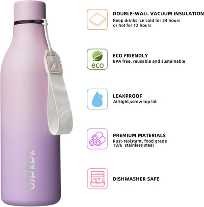 18oz Insulated Water Bottle, Stainless Steel Bottle with Carry Strap | Keep Cold & Hot Vacuum Insulation, Leak-Proof BPA-Free Design, Slim Bottle Fits Most Cup Holders for Gym, Office & Travel - Colors A