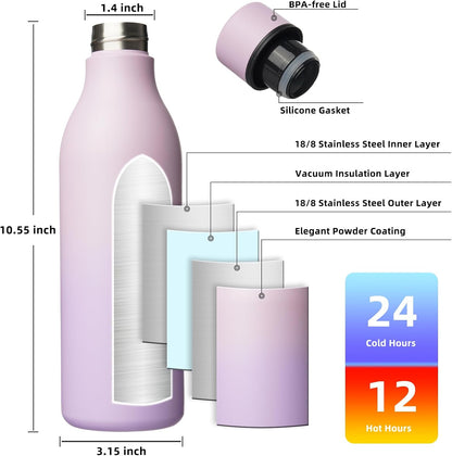 18oz Insulated Water Bottle, Stainless Steel Bottle with Carry Strap | Keep Cold & Hot Vacuum Insulation, Leak-Proof BPA-Free Design, Slim Bottle Fits Most Cup Holders for Gym, Office & Travel - Colors A