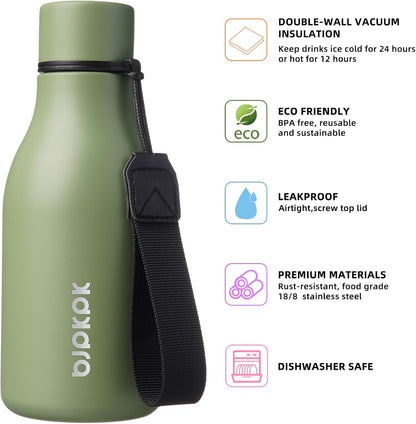 18oz Insulated Water Bottle, Stainless Steel Bottle with Carry Strap | Keep Cold & Hot Vacuum Insulation, Leak-Proof BPA-Free Design, Slim Bottle Fits Most Cup Holders for Gym, Office & Travel - Colors A