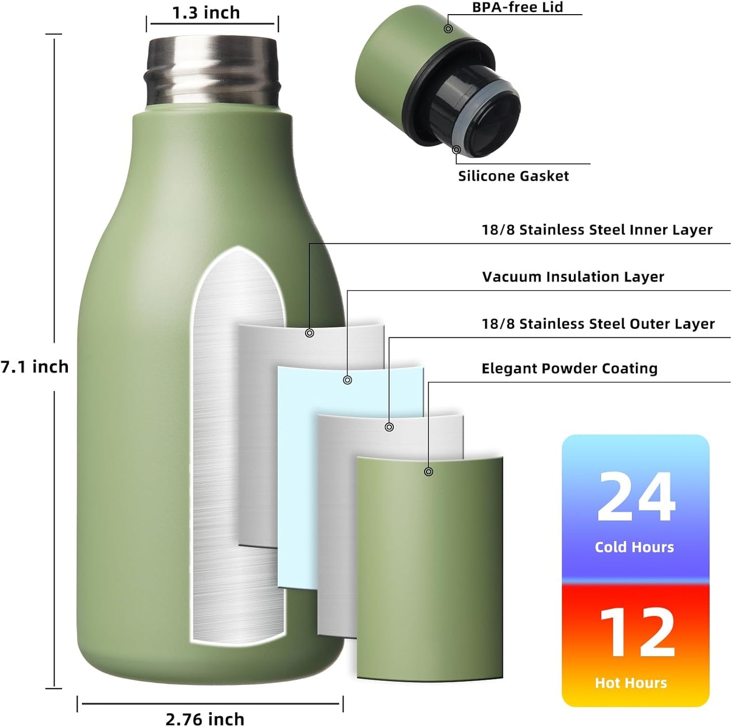 18oz Insulated Water Bottle, Stainless Steel Bottle with Carry Strap | Keep Cold & Hot Vacuum Insulation, Leak-Proof BPA-Free Design, Slim Bottle Fits Most Cup Holders for Gym, Office & Travel - Colors A