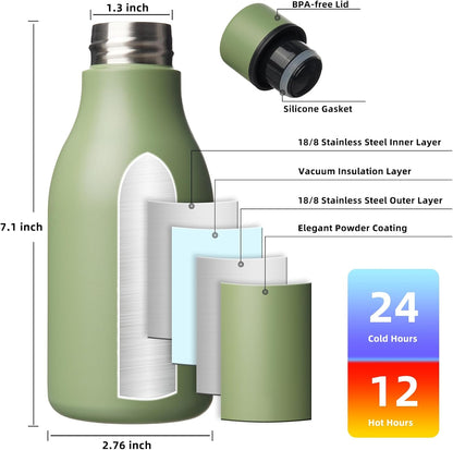18oz Insulated Water Bottle, Stainless Steel Bottle with Carry Strap | Keep Cold & Hot Vacuum Insulation, Leak-Proof BPA-Free Design, Slim Bottle Fits Most Cup Holders for Gym, Office & Travel - Colors A