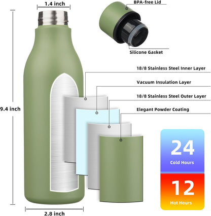 18oz Insulated Water Bottle, Stainless Steel Bottle with Carry Strap | Keep Cold & Hot Vacuum Insulation, Leak-Proof BPA-Free Design, Slim Bottle Fits Most Cup Holders for Gym, Office & Travel - Colors A