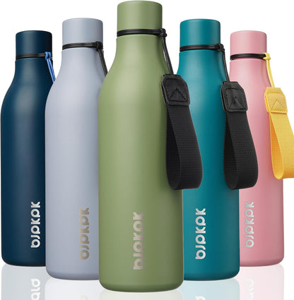 18oz Insulated Water Bottle, Stainless Steel Bottle with Carry Strap | Keep Cold & Hot Vacuum Insulation, Leak-Proof BPA-Free Design, Slim Bottle Fits Most Cup Holders for Gym, Office & Travel - Colors A