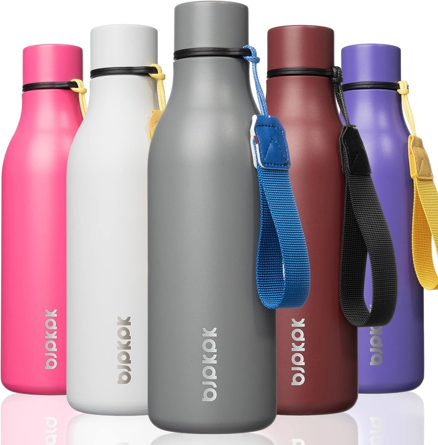 18oz Insulated Water Bottle, Stainless Steel Bottle with Carry Strap | Keep Cold & Hot Vacuum Insulation, Leak-Proof BPA-Free Design, Slim Bottle Fits Most Cup Holders for Gym, Office & Travel - Colors A