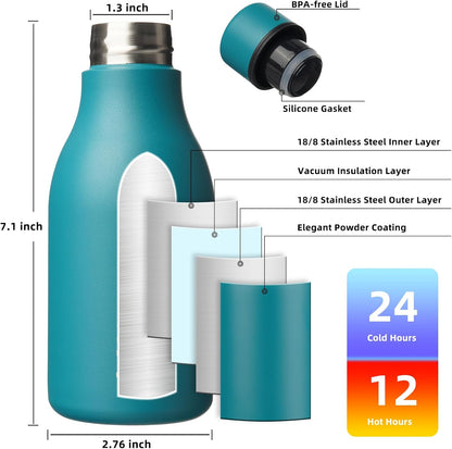 18oz Insulated Water Bottle, Stainless Steel Bottle with Carry Strap | Keep Cold & Hot Vacuum Insulation, Leak-Proof BPA-Free Design, Slim Bottle Fits Most Cup Holders for Gym, Office & Travel - Colors A