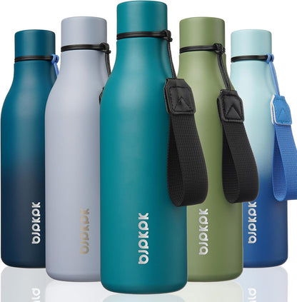 18oz Insulated Water Bottle, Stainless Steel Bottle with Carry Strap | Keep Cold & Hot Vacuum Insulation, Leak-Proof BPA-Free Design, Slim Bottle Fits Most Cup Holders for Gym, Office & Travel - Colors A