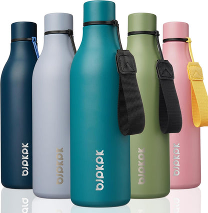18oz Insulated Water Bottle, Stainless Steel Bottle with Carry Strap | Keep Cold & Hot Vacuum Insulation, Leak-Proof BPA-Free Design, Slim Bottle Fits Most Cup Holders for Gym, Office & Travel - Colors A