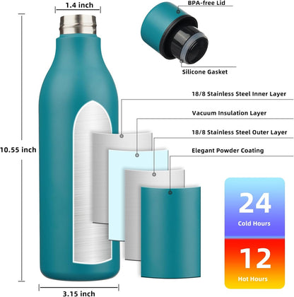 18oz Insulated Water Bottle, Stainless Steel Bottle with Carry Strap | Keep Cold & Hot Vacuum Insulation, Leak-Proof BPA-Free Design, Slim Bottle Fits Most Cup Holders for Gym, Office & Travel - Colors A