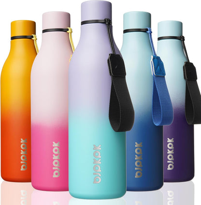 18oz Insulated Water Bottle, Stainless Steel Bottle with Carry Strap | Keep Cold & Hot Vacuum Insulation, Leak-Proof BPA-Free Design, Slim Bottle Fits Most Cup Holders for Gym, Office & Travel - Colors A
