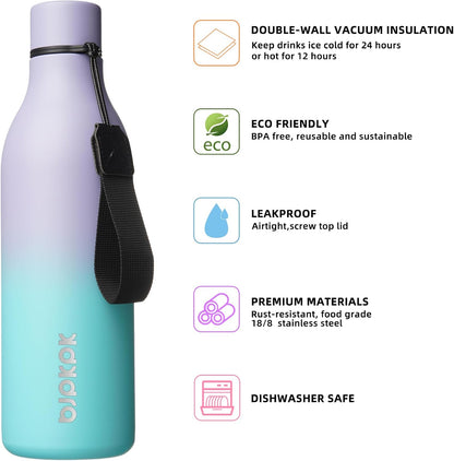 18oz Insulated Water Bottle, Stainless Steel Bottle with Carry Strap | Keep Cold & Hot Vacuum Insulation, Leak-Proof BPA-Free Design, Slim Bottle Fits Most Cup Holders for Gym, Office & Travel - Colors A