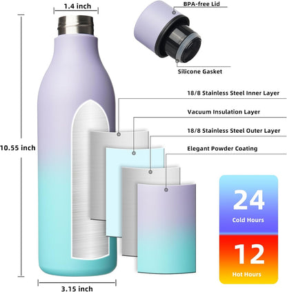 18oz Insulated Water Bottle, Stainless Steel Bottle with Carry Strap | Keep Cold & Hot Vacuum Insulation, Leak-Proof BPA-Free Design, Slim Bottle Fits Most Cup Holders for Gym, Office & Travel - Colors A