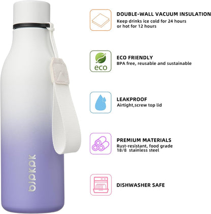 18oz Insulated Water Bottle, Stainless Steel Bottle with Carry Strap | Keep Cold & Hot Vacuum Insulation, Leak-Proof BPA-Free Design, Slim Bottle Fits Most Cup Holders for Gym, Office & Travel - Colors A