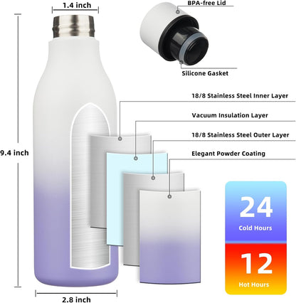 18oz Insulated Water Bottle, Stainless Steel Bottle with Carry Strap | Keep Cold & Hot Vacuum Insulation, Leak-Proof BPA-Free Design, Slim Bottle Fits Most Cup Holders for Gym, Office & Travel - Colors A