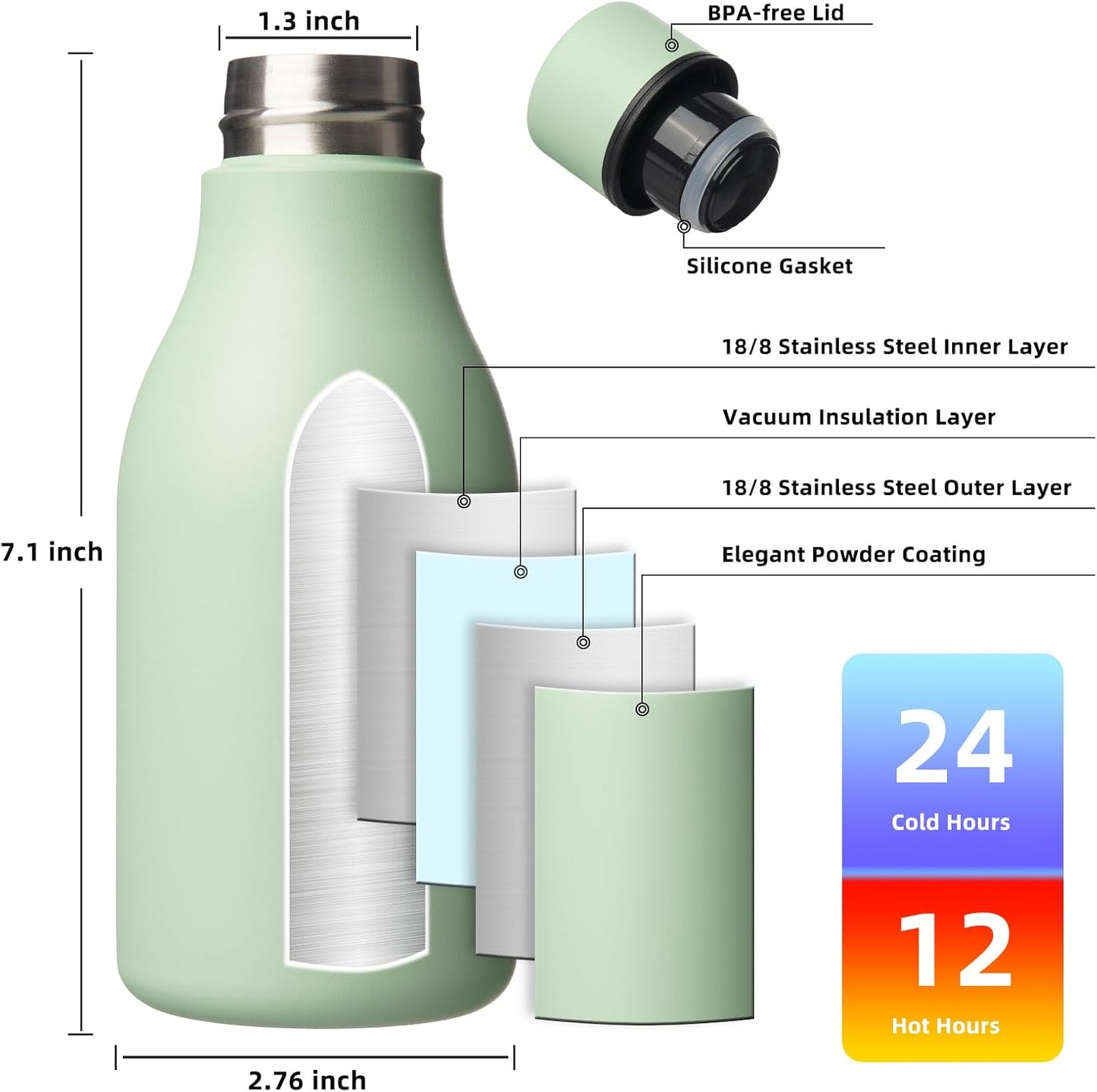 18oz Insulated Water Bottle, Stainless Steel Bottle with Carry Strap | Keep Cold & Hot Vacuum Insulation, Leak-Proof BPA-Free Design, Slim Bottle Fits Most Cup Holders for Gym, Office & Travel - Colors A