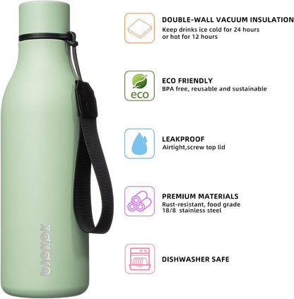 18oz Insulated Water Bottle, Stainless Steel Bottle with Carry Strap | Keep Cold & Hot Vacuum Insulation, Leak-Proof BPA-Free Design, Slim Bottle Fits Most Cup Holders for Gym, Office & Travel - Colors A
