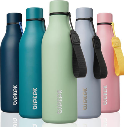 18oz Insulated Water Bottle, Stainless Steel Bottle with Carry Strap | Keep Cold & Hot Vacuum Insulation, Leak-Proof BPA-Free Design, Slim Bottle Fits Most Cup Holders for Gym, Office & Travel - Colors A