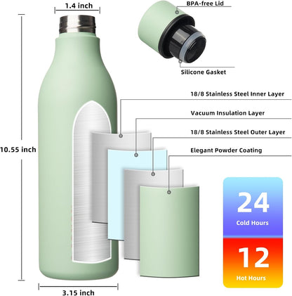 18oz Insulated Water Bottle, Stainless Steel Bottle with Carry Strap | Keep Cold & Hot Vacuum Insulation, Leak-Proof BPA-Free Design, Slim Bottle Fits Most Cup Holders for Gym, Office & Travel - Colors A