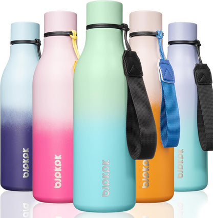 18oz Insulated Water Bottle, Stainless Steel Bottle with Carry Strap | Keep Cold & Hot Vacuum Insulation, Leak-Proof BPA-Free Design, Slim Bottle Fits Most Cup Holders for Gym, Office & Travel - Colors A