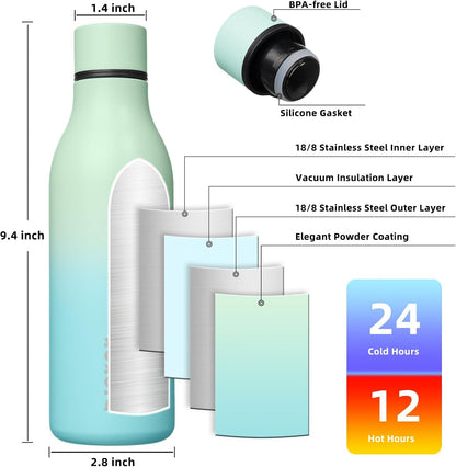 18oz Insulated Water Bottle, Stainless Steel Bottle with Carry Strap | Keep Cold & Hot Vacuum Insulation, Leak-Proof BPA-Free Design, Slim Bottle Fits Most Cup Holders for Gym, Office & Travel - Colors A