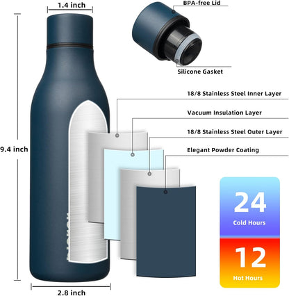 18oz Insulated Water Bottle, Stainless Steel Bottle with Carry Strap | Keep Cold & Hot Vacuum Insulation, Leak-Proof BPA-Free Design, Slim Bottle Fits Most Cup Holders for Gym, Office & Travel - Colors A