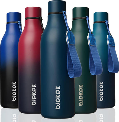 18oz Insulated Water Bottle, Stainless Steel Bottle with Carry Strap | Keep Cold & Hot Vacuum Insulation, Leak-Proof BPA-Free Design, Slim Bottle Fits Most Cup Holders for Gym, Office & Travel - Colors A