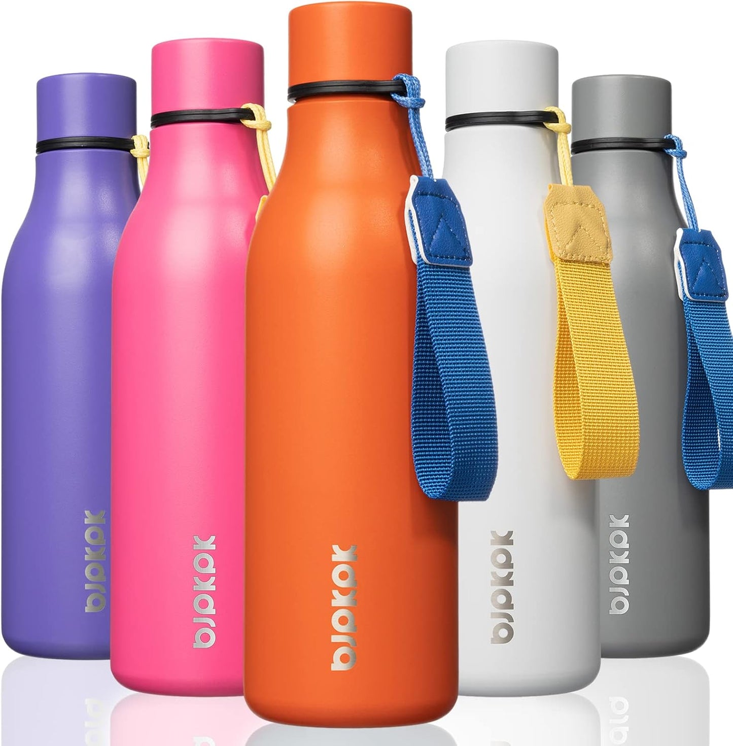 18oz Insulated Water Bottle, Stainless Steel Bottle with Carry Strap | Keep Cold & Hot Vacuum Insulation, Leak-Proof BPA-Free Design, Slim Bottle Fits Most Cup Holders for Gym, Office & Travel - Colors A